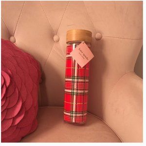 Kate spade red christmas plaid glass hydration water bottle nwt